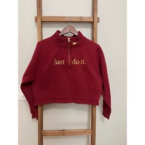 Nike Sportswear Shine Funnel-Neck 1/4 Zip cropped sweatshirt with gold accents